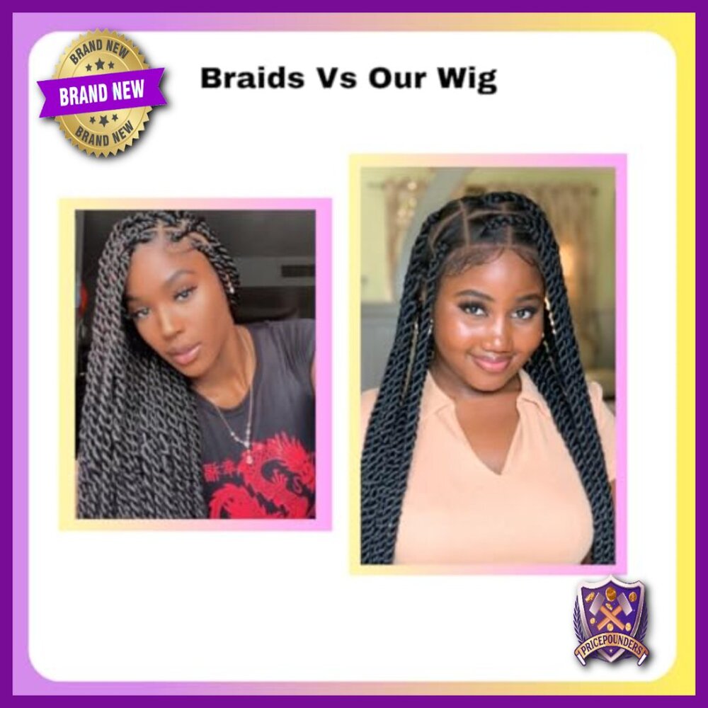 36" Full Lace Knotless Jumbo Twist Braided Wig, Synthetic, Pre-Plucked - Picture 5 of 6